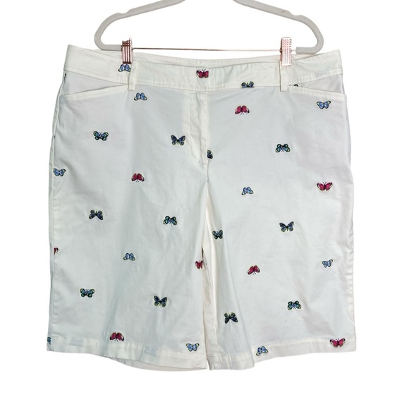 Talbots Cream Off-White Embroidered Butterfly Perfect Short 10.5" (Size 16) - Picture 2 of 10